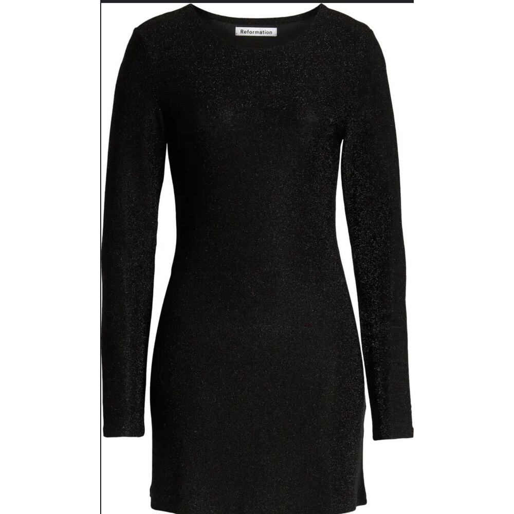 Reformation Mini Dress Radford Black Metallic Long Sleeve